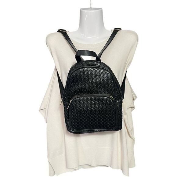 Black Woven Leather Quilted Mini Backpack main image 4